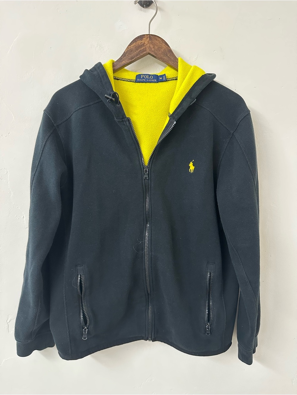 Ralph Lauren Black Hoodie with Yellow Fleece Lining